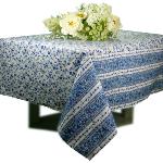 Nappe Enduite Rectangulaire Blanc/Bleu motif "Champêtre"