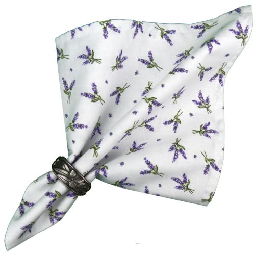 Serviette de table motif Provençal Lavandines, coloris Blanc